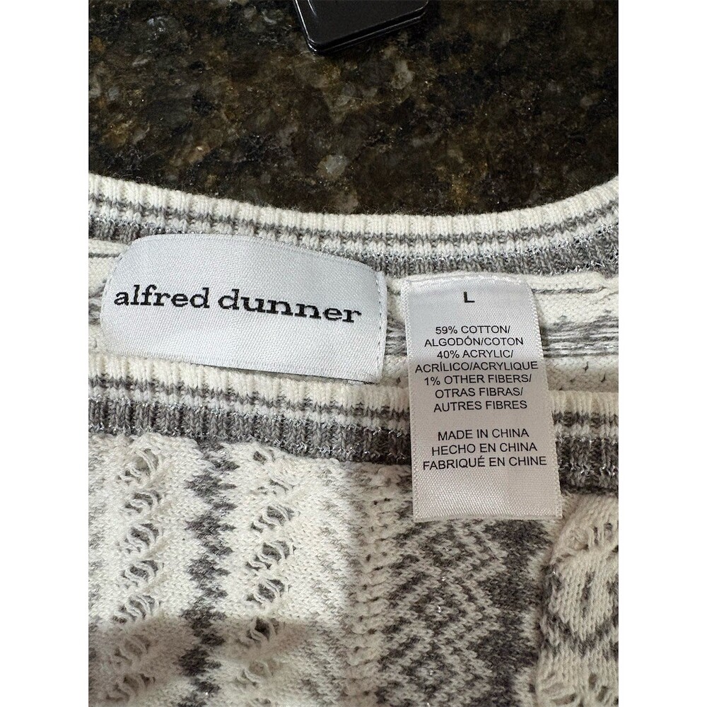 Alfred Dunner Sweater Womens Size L Silver White Geometric Knit Pullover - Picture 8 of 8